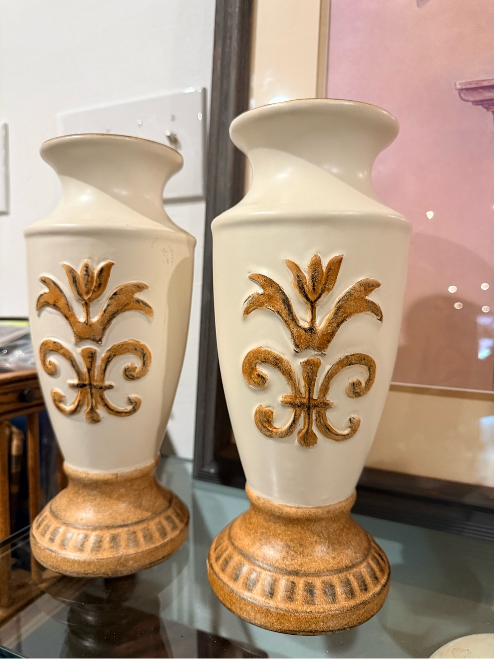 Cream and Gold Decorative Candle Stand Pair - Home Accents